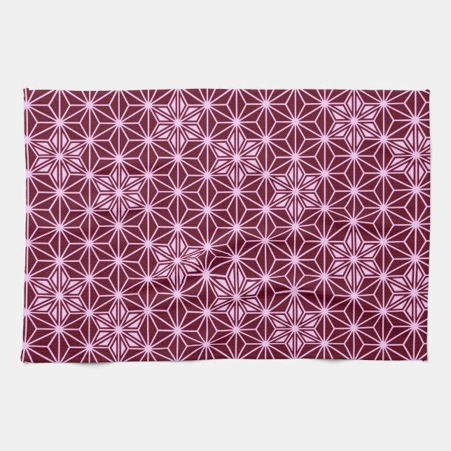 Japanese Asanoha pattern - burgundy Kitchen Towel (Horizontal)