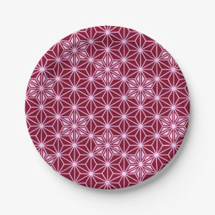 Japanese Asanoha pattern - burgundy Paper Plate