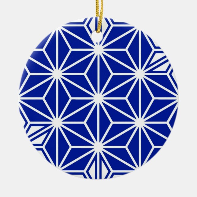 Japanese Asanoha pattern - cobalt blue Ceramic Ornament (Front)