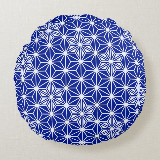 Japanese Asanoha pattern - cobalt blue Round Pillow (Front)