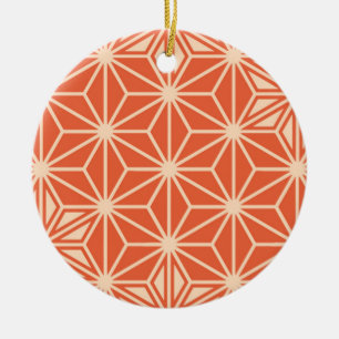 Japanese Asanoha pattern - coral orange Ceramic Ornament