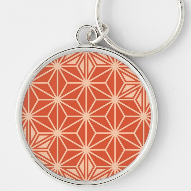 Japanese Asanoha pattern - coral orange Keychain (Front)