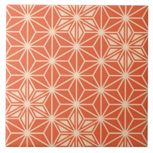 Japanese Asanoha pattern - coral orange Tile