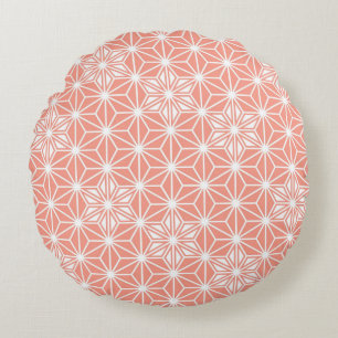 Japanese Asanoha pattern - coral pink Round Pillow