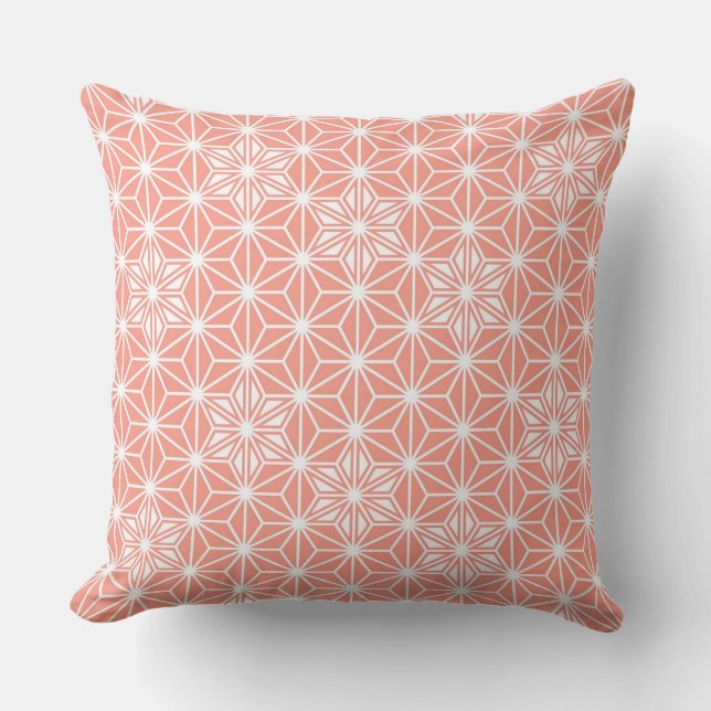 Japanese Asanoha pattern - coral pink Throw Pillow (Front)