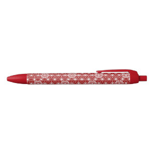 Japanese Asanoha pattern - dark red Black Ink Pen
