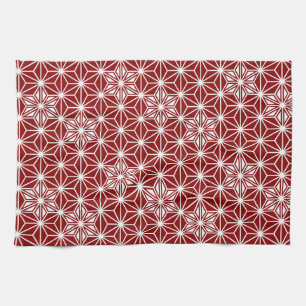 Japanese Asanoha pattern - dark red Kitchen Towel