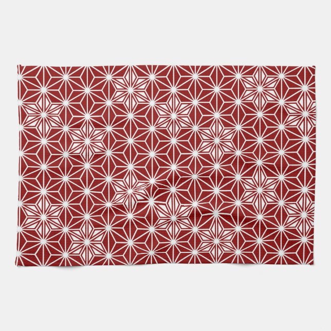 Japanese Asanoha pattern - dark red Kitchen Towel (Horizontal)