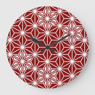 Japanese Asanoha pattern - dark red Large Clock