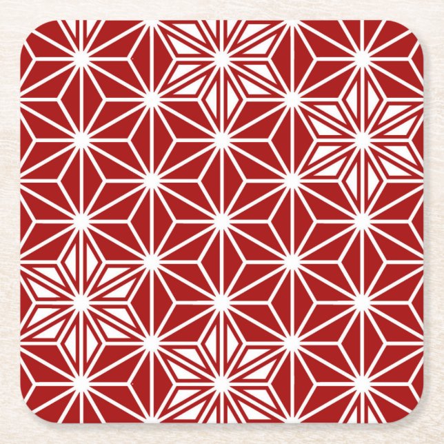 Japanese Asanoha pattern - dark red Square Paper Coaster (Front)