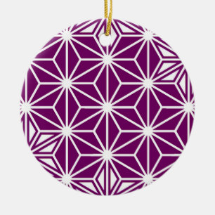 Japanese Asanoha pattern - eggplant purple Ceramic Ornament