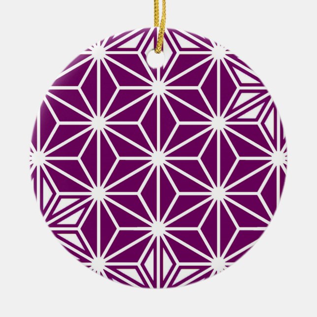 Japanese Asanoha pattern - eggplant purple Ceramic Ornament (Front)