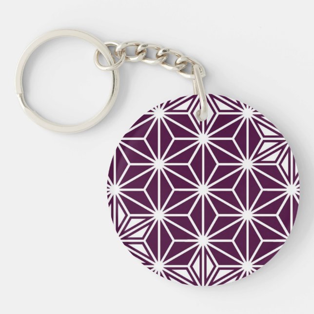 Japanese Asanoha pattern - eggplant purple Keychain (Front)