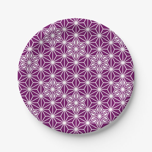 Japanese Asanoha pattern - eggplant purple Paper Plate (Front)