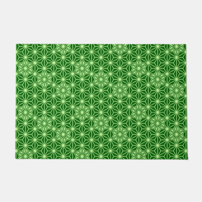 Japanese Asanoha Pattern, Emerald and Lime Green Doormat (Front)