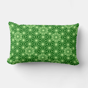 Japanese Asanoha Pattern, Emerald and Lime Green Lumbar Pillow