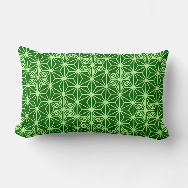 Japanese Asanoha Pattern, Emerald and Lime Green Lumbar Pillow (Front)