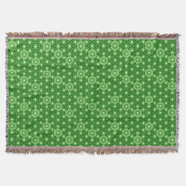 Japanese Asanoha Pattern, Emerald and Lime Green Throw Blanket (Front)