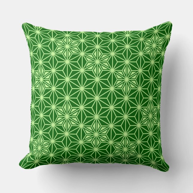 Japanese Asanoha Pattern, Emerald and Lime Green Throw Pillow (Front)