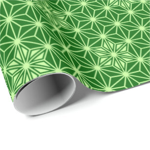 Japanese Asanoha Pattern, Emerald and Lime Green Wrapping Paper