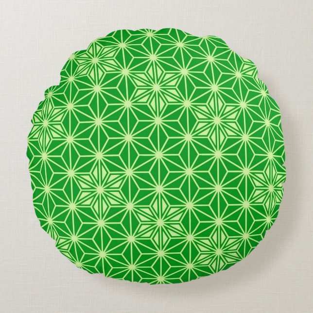 Japanese Asanoha pattern - emerald green Round Pillow (Front)