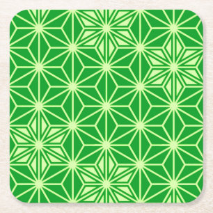 Japanese Asanoha pattern - emerald green Square Paper Coaster