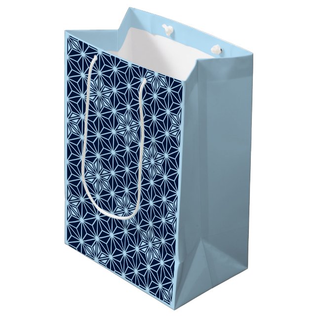 Japanese Asanoha pattern - Indigo Blue Medium Gift Bag (Front Angled)