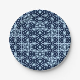 Japanese Asanoha pattern - Indigo Blue Paper Plate