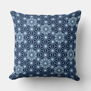Japanese Asanoha pattern - indigo blue Throw Pillow