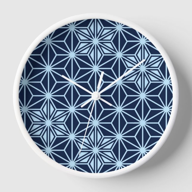 Japanese Asanoha pattern - indigo blue Wall Clock (Front)