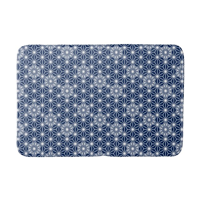 Japanese Asanoha pattern - indigo blue & white Bath Mat (Front)