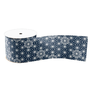 Japanese Asanoha pattern - indigo blue & white Grosgrain Ribbon