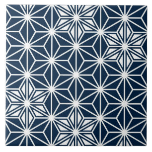 Japanese Asanoha pattern - indigo blue & white Tile