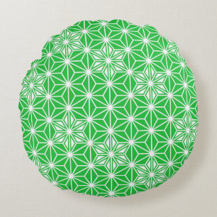 Japanese Asanoha pattern - jade green Round Pillow