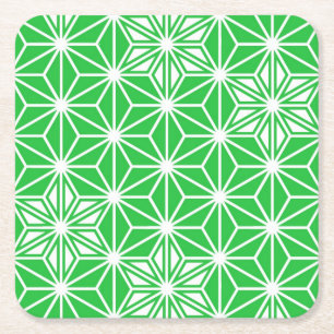 Japanese Asanoha pattern - jade green Square Paper Coaster