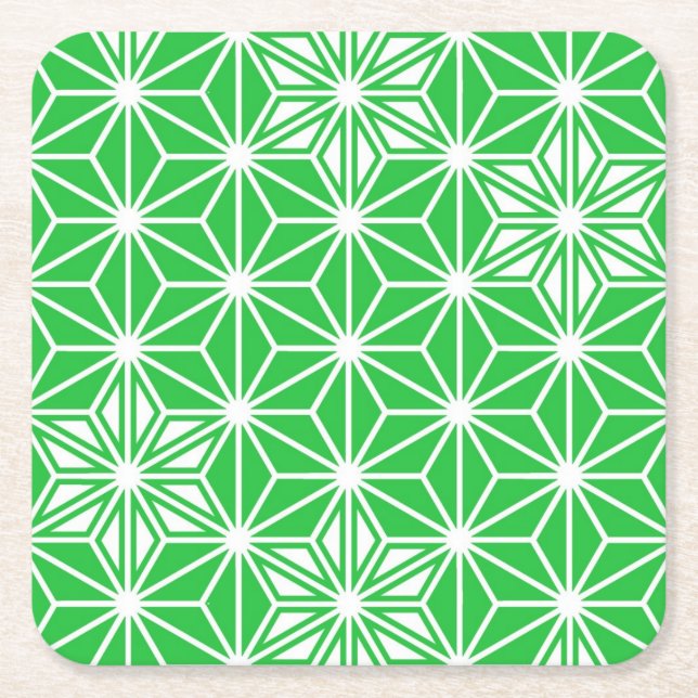 Japanese Asanoha pattern - jade green Square Paper Coaster (Front)