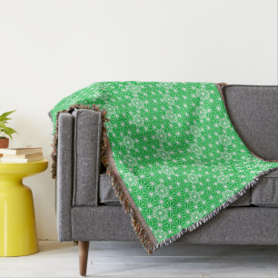 Japanese Asanoha pattern, Jade Green Throw Blanket