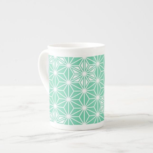 Japanese Asanoha pattern - light aqua Bone China Mug (Front Left)