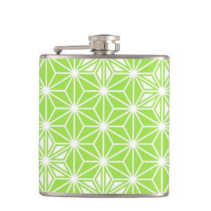 Japanese Asanoha pattern - light lime green Hip Flask