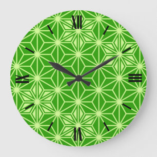 Japanese Asanoha pattern - lime green Large Clock