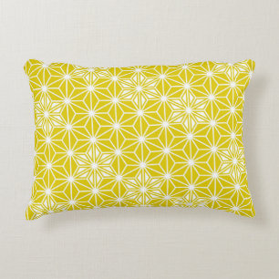 Japanese Asanoha pattern - mustard gold and white Accent Pillow