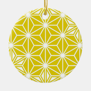 Japanese Asanoha pattern - mustard gold and white Ceramic Ornament