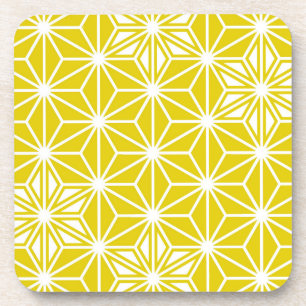 Japanese Asanoha pattern - mustard gold and white Coaster