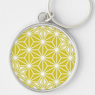 Japanese Asanoha pattern - mustard gold and white Keychain