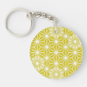 Japanese Asanoha pattern - mustard gold and white Keychain