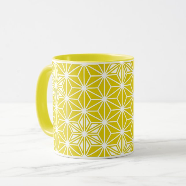 Japanese Asanoha pattern - mustard gold and white Mug (Front Left)