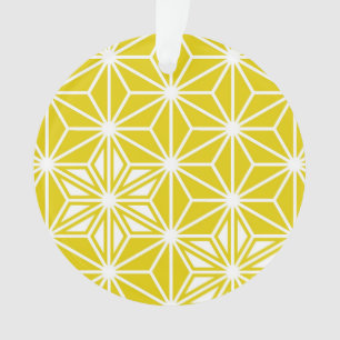 Japanese Asanoha pattern - mustard gold and white Ornament