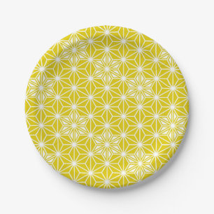 Japanese Asanoha pattern - mustard gold and white Paper Plate