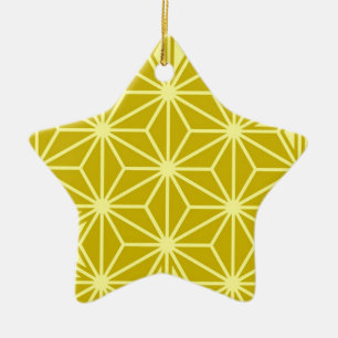 Japanese Asanoha pattern - mustard gold Ceramic Ornament