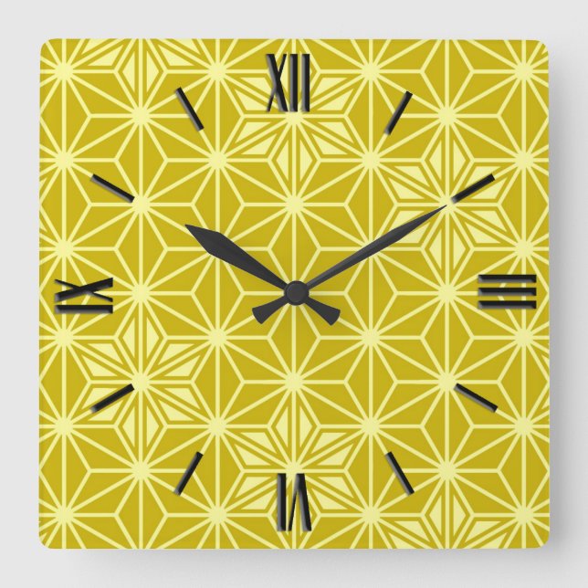 Japanese Asanoha pattern - mustard gold Square Wall Clock (Front)